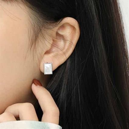 Geometric Rectangle Shell 925 Sterling Silver Stud Earrings