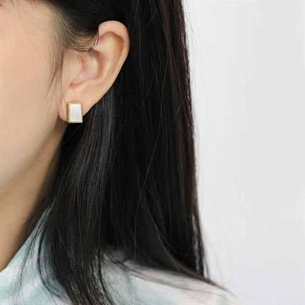 Geometric Rectangle Shell 925 Sterling Silver Stud Earrings