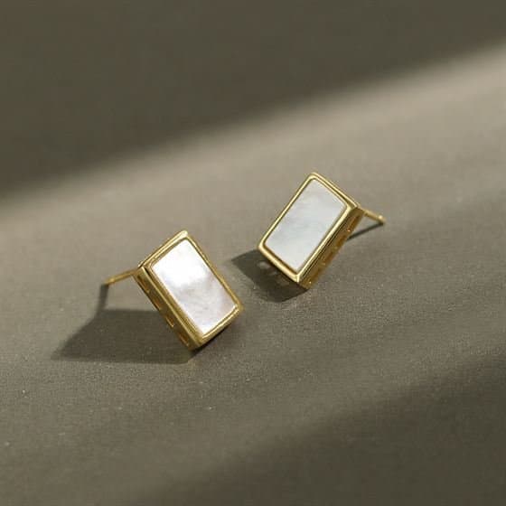 Geometric Rectangle Shell 925 Sterling Silver Stud Earrings