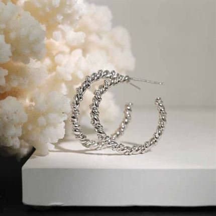 Twisted Circles 925 Sterling Silver Hoop Earrings