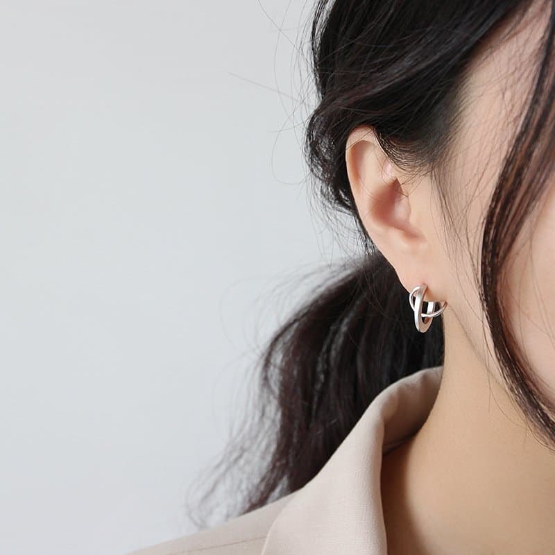 Geometric Matte Irregular Semicircle 925 Sterling Silver Stud Earrings