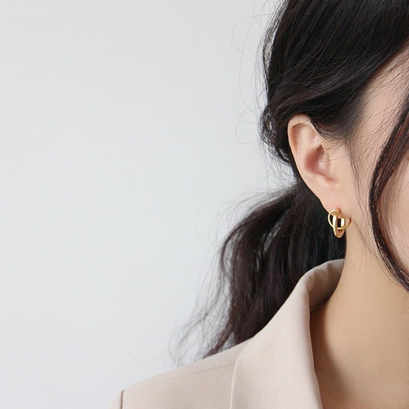 Geometric Matte Irregular Semicircle 925 Sterling Silver Stud Earrings