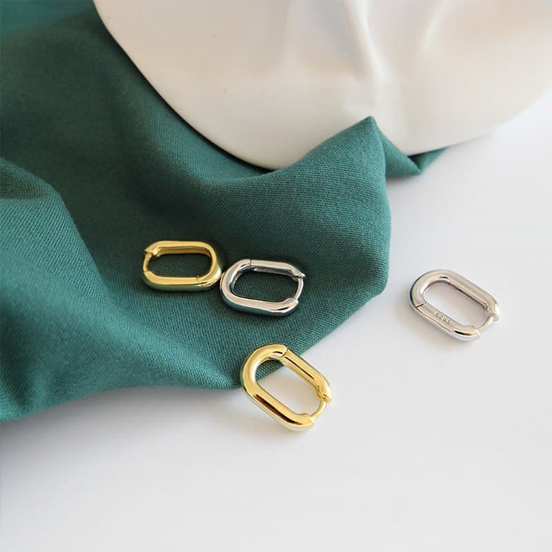 Geometric Ellipse 925 Sterling Silver Leverback Earrings