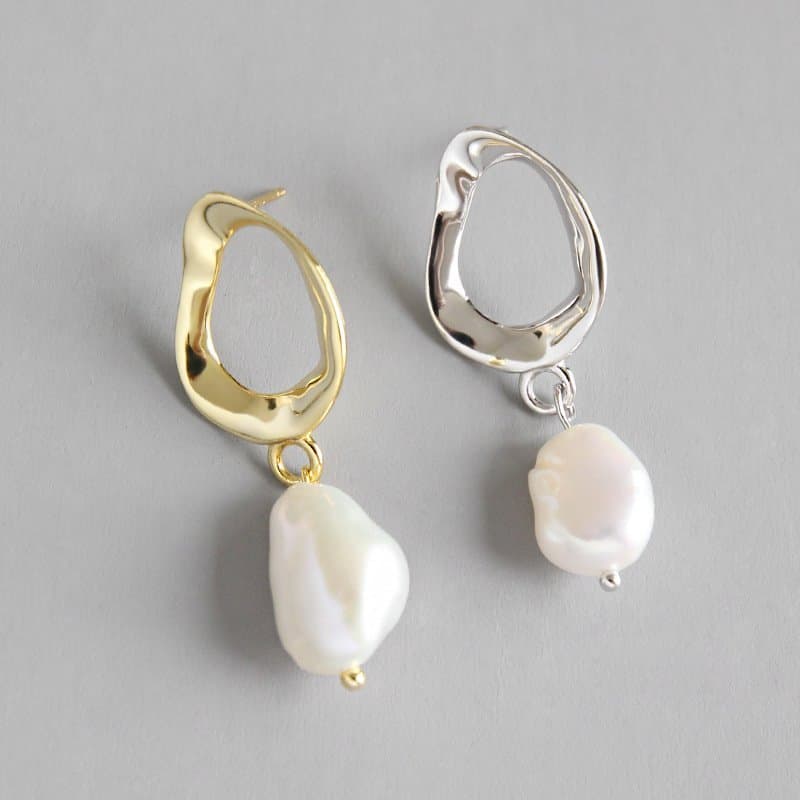 Unique Natural Pearl 925 Sterling Silver Dangling Earrings