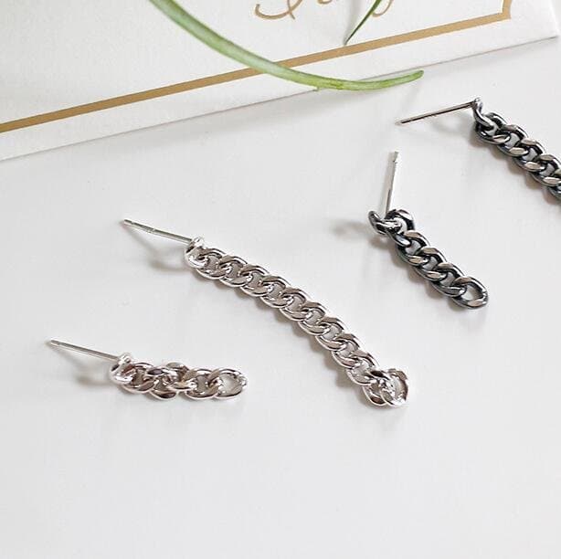 Asymmetric Chain 925 Sterling Silver Dangling Earrings