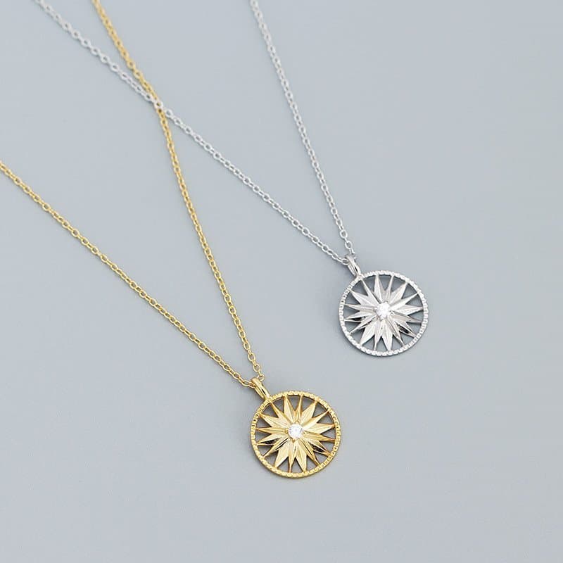 CZ Sunshine Awn Star 925 Sterling Silver Necklace