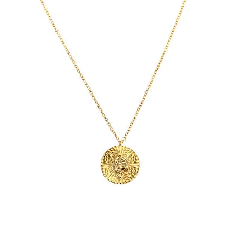 Snake Animal Round Coin 925 Sterling Silver Necklace