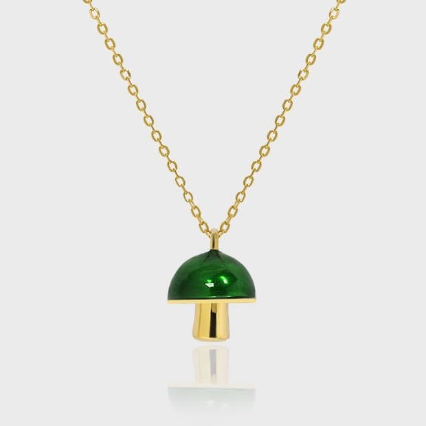 Green Epoxy Mushroom 925 Sterling Silver Necklace