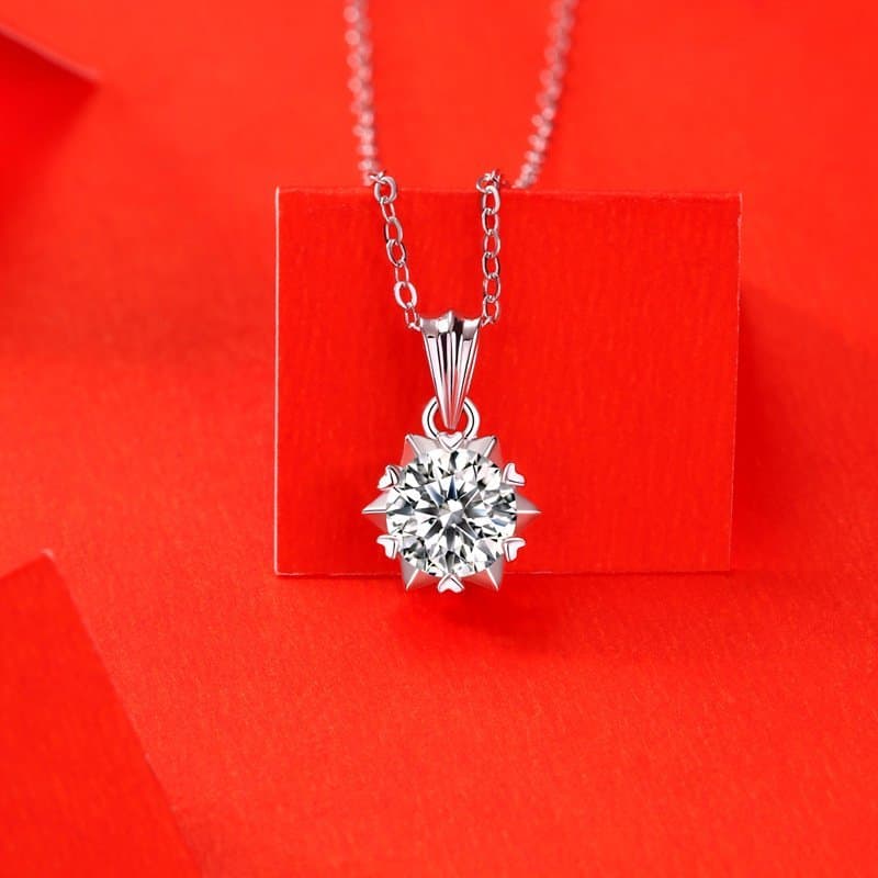 Moissanite CZ Snowflake Rolo Chain 925 Sterling Silver Necklace