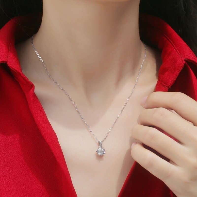 Moissanite CZ Snowflake Rolo Chain 925 Sterling Silver Necklace