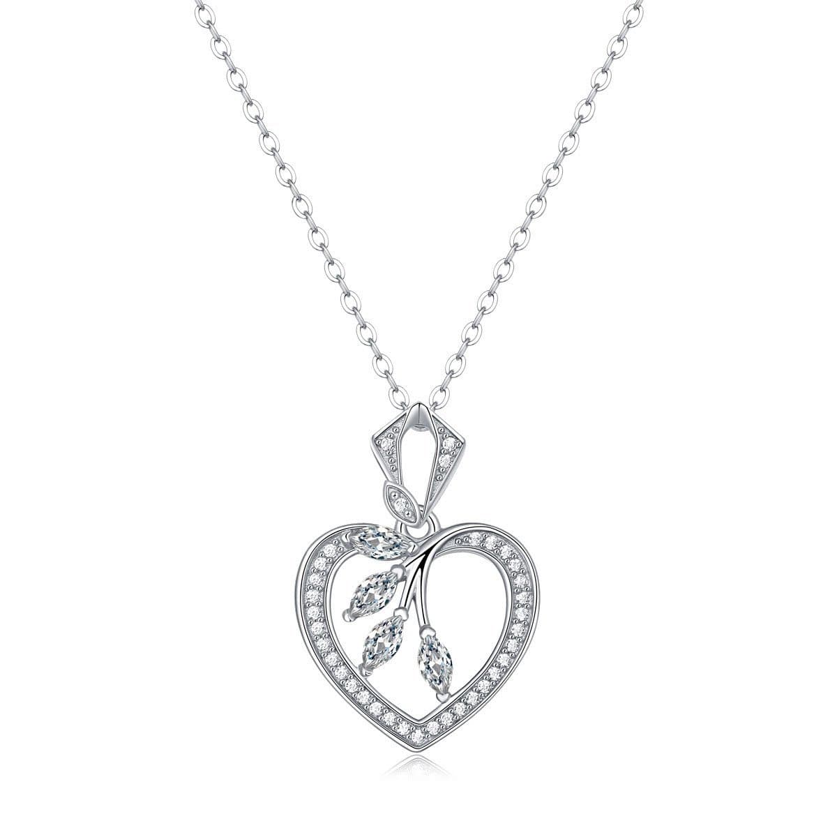 Moissanite Hollow Heart Leaves 925 Sterling Silver Necklace