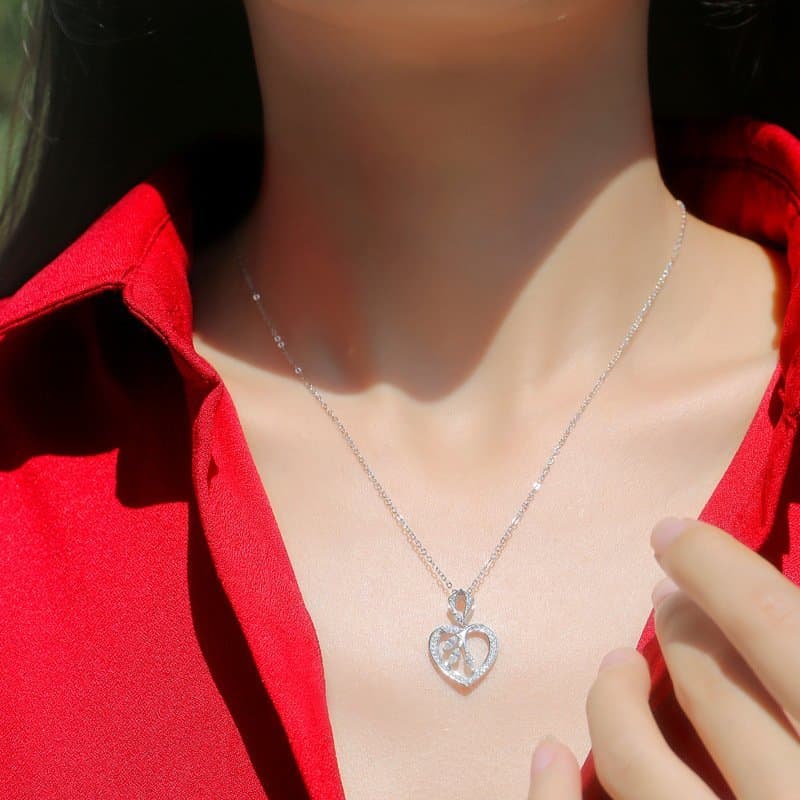 Moissanite Hollow Heart Leaves 925 Sterling Silver Necklace