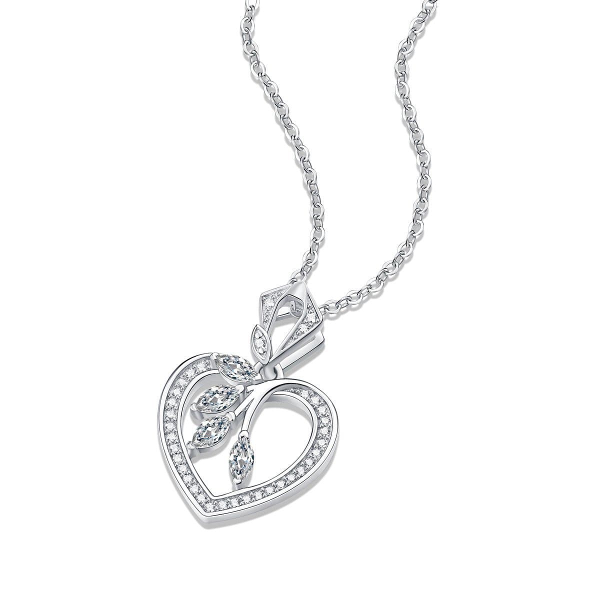 Moissanite Hollow Heart Leaves 925 Sterling Silver Necklace