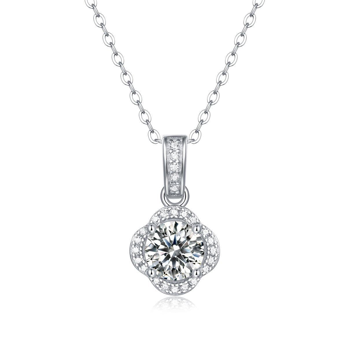 Moissanite CZ Four Petal Flower 925 Sterling Silver Necklace