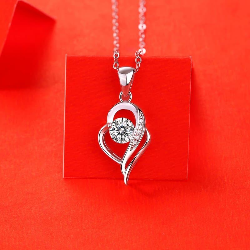 Moissanite CZ Irregular Heart 925 Sterling Silver Necklace