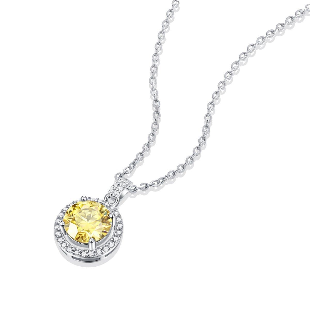 Yellow Moissanite CZ Round 925 Sterling Silver Necklace