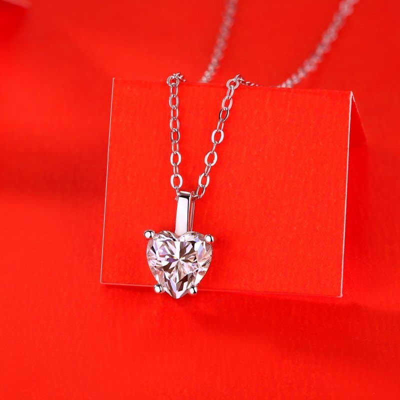 Moissanite CZ Heart Dangle 925 Sterling Silver Necklace