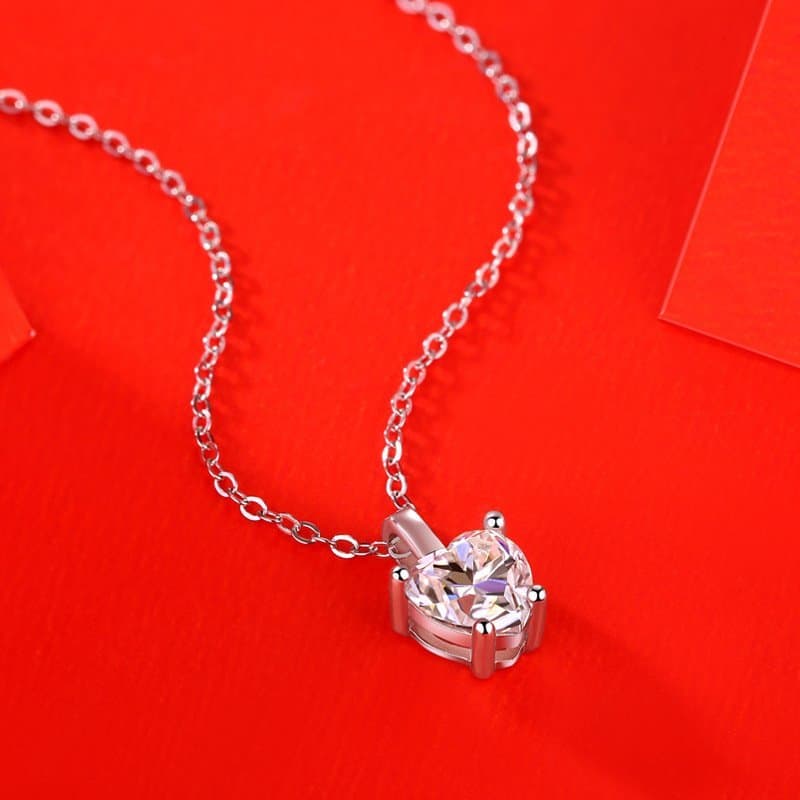 Moissanite CZ Heart Dangle 925 Sterling Silver Necklace