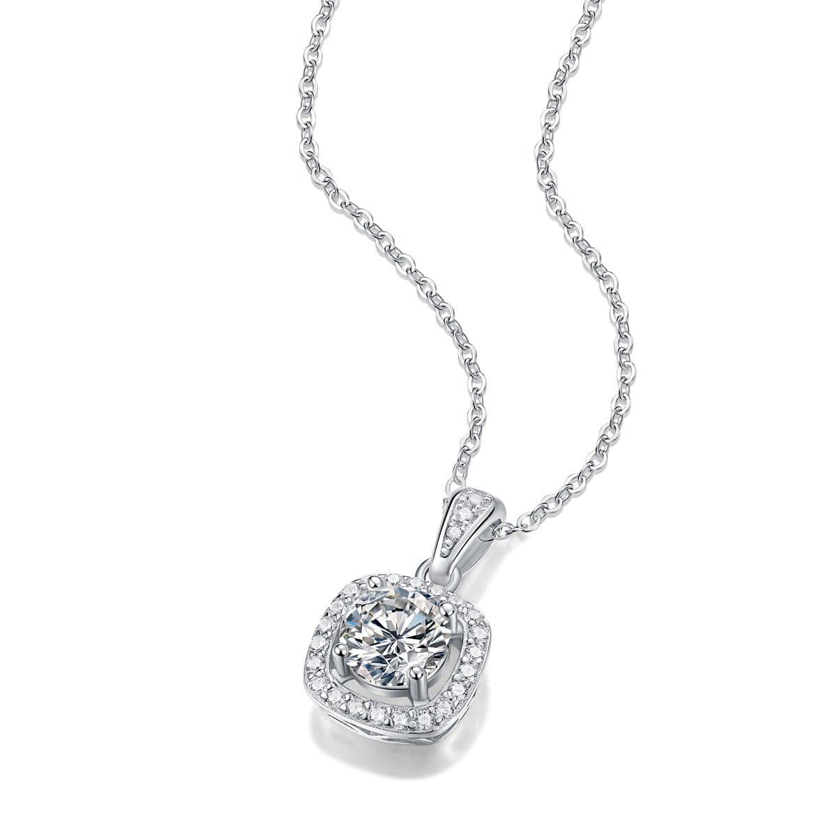 Moissanite CZ Hollow Square 925 Sterling Silver Necklace