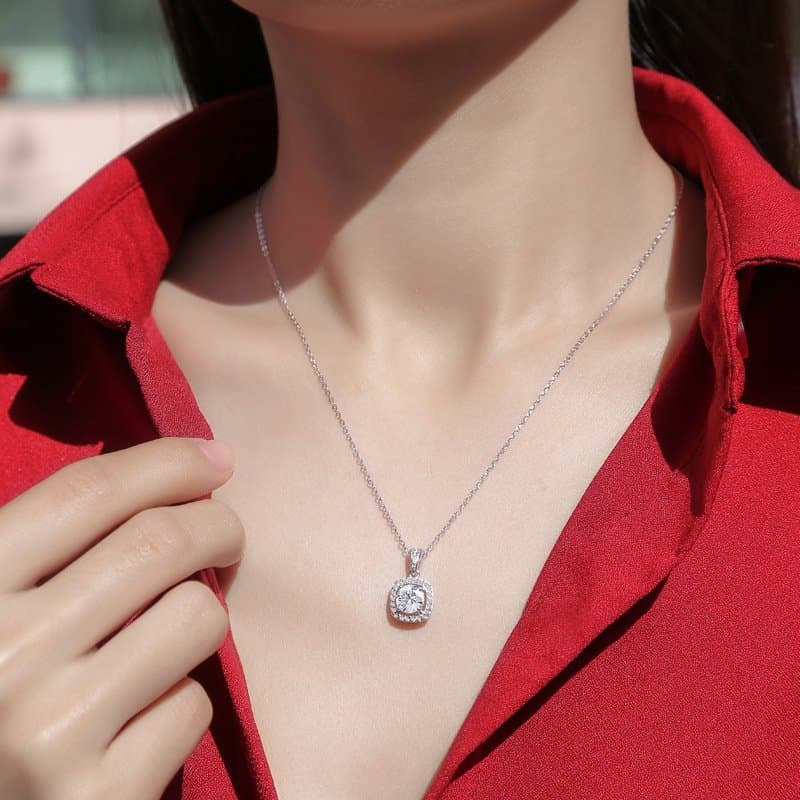 Moissanite CZ Hollow Square 925 Sterling Silver Necklace