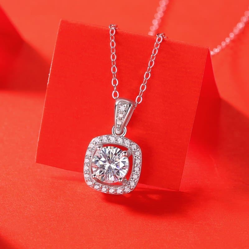 Moissanite CZ Hollow Square 925 Sterling Silver Necklace