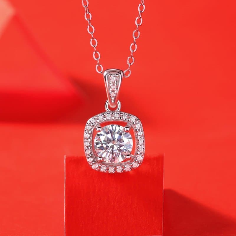 Moissanite CZ Hollow Square 925 Sterling Silver Necklace