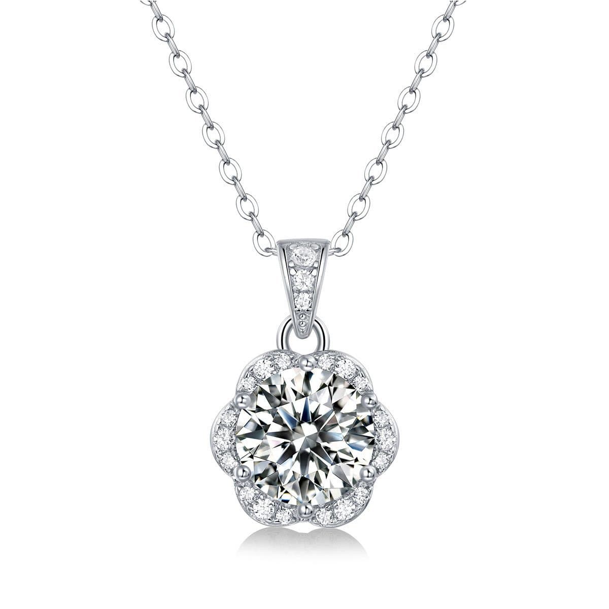 Moissanite CZ Flower 925 Sterling Silver Necklace
