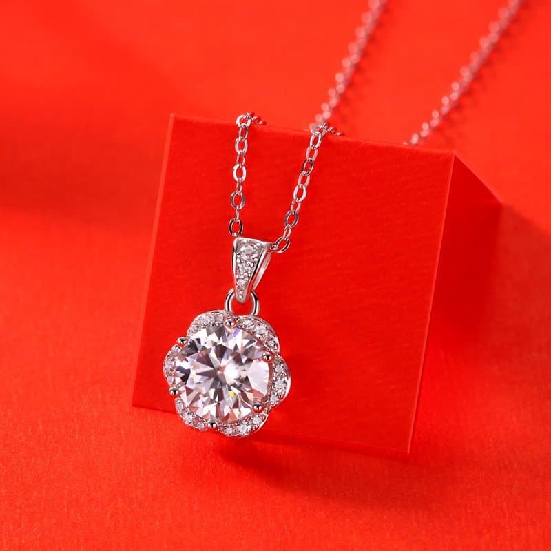 Moissanite CZ Flower 925 Sterling Silver Necklace