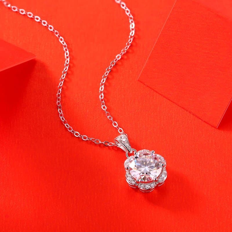 Moissanite CZ Flower 925 Sterling Silver Necklace