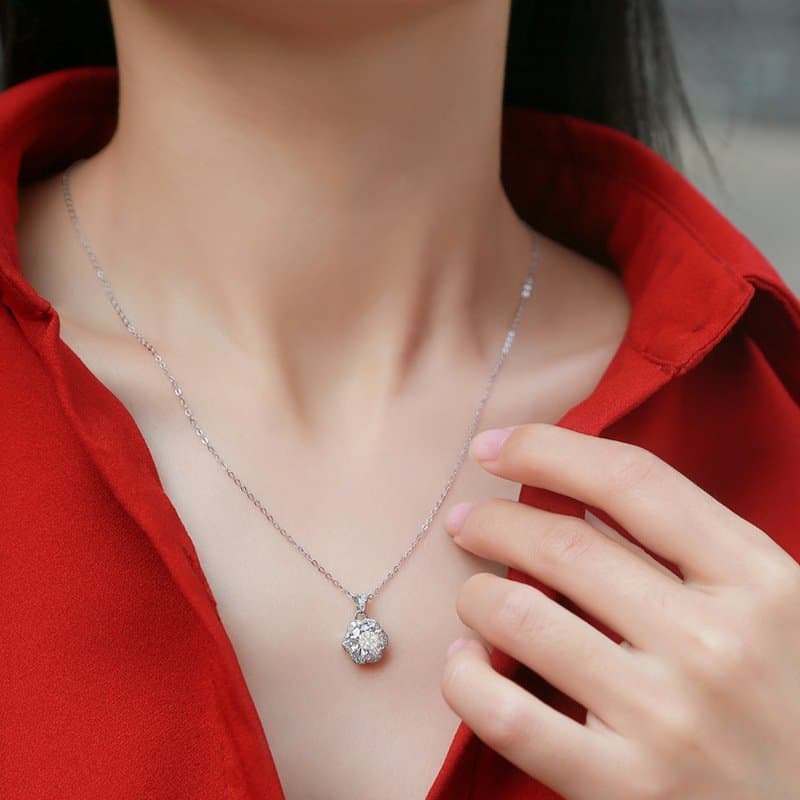 Moissanite CZ Flower 925 Sterling Silver Necklace