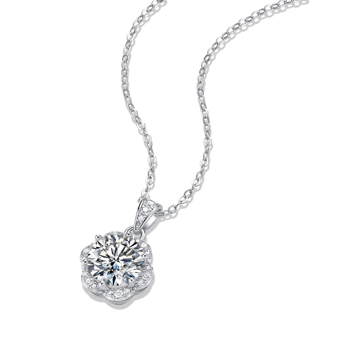 Moissanite CZ Flower 925 Sterling Silver Necklace