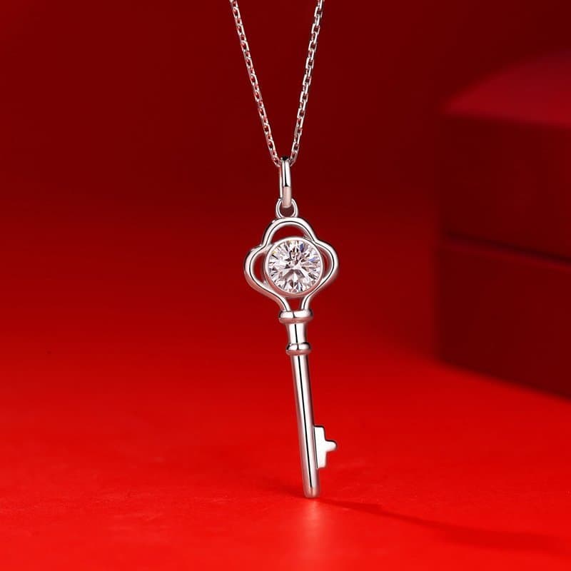 Moissanite CZ Key 925 Sterling Silver Necklace