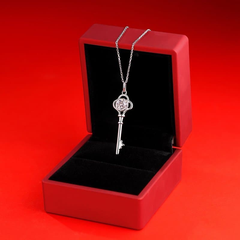 Moissanite CZ Key 925 Sterling Silver Necklace