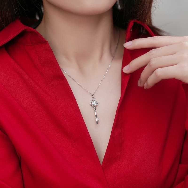 Moissanite CZ Key 925 Sterling Silver Necklace