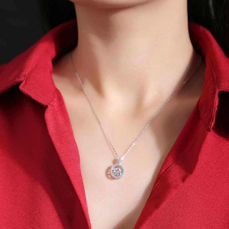 Dancing Moissanite CZ Circle 925 Sterling Silver Necklace