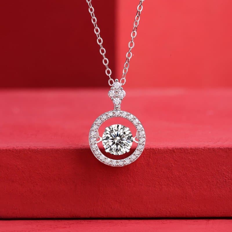 Dancing Moissanite CZ Circle 925 Sterling Silver Necklace
