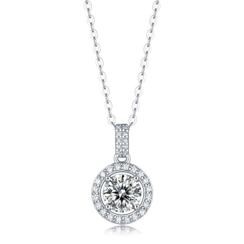 Moissanite CZ Waterdrop Round Flower 925 Sterling Silver Necklace
