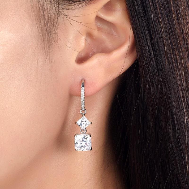 2 Carat Princess Cut Created Diamond Dangle Drop Earrings