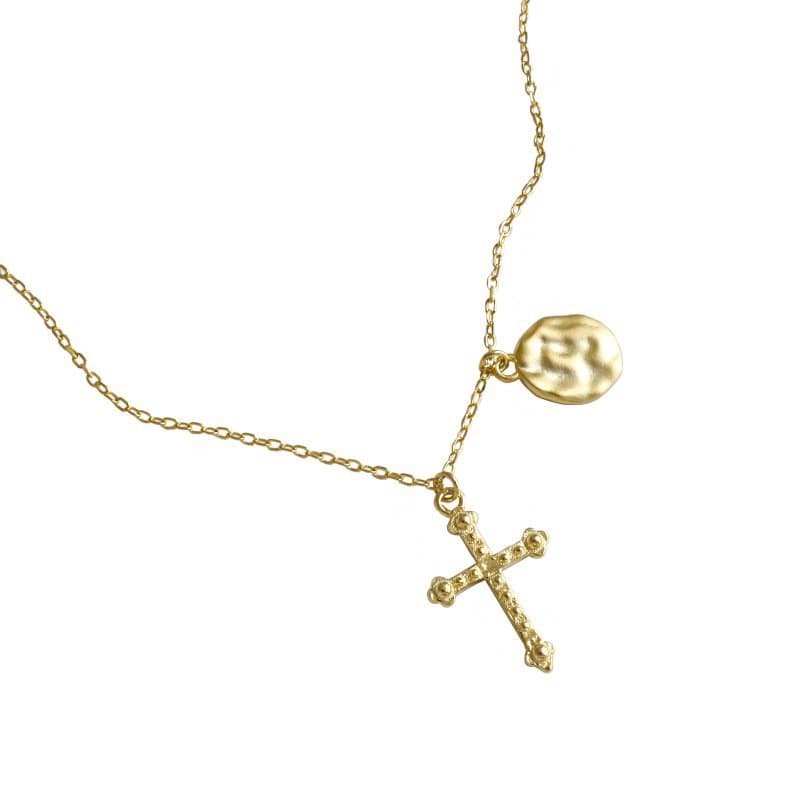 Geometric Round Cross 925 Sterling Silver Necklace