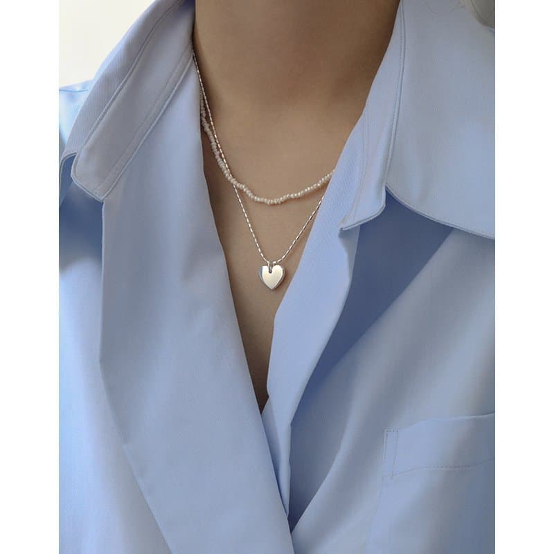 Tube Beads Heart 925 Sterling Silver Necklace