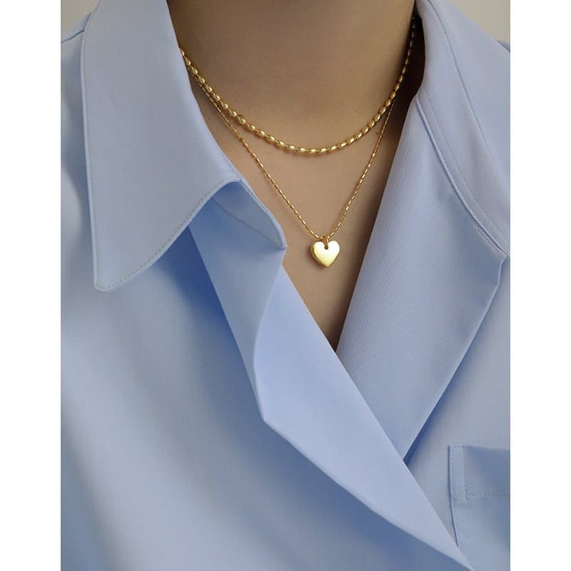 Tube Beads Heart 925 Sterling Silver Necklace