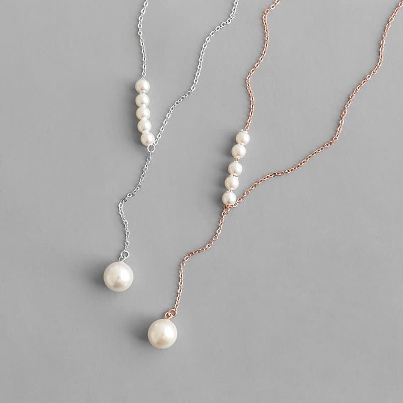Round Shell Pearls Y Shape 925 Sterling Silver Necklace