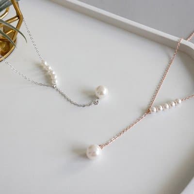 Round Shell Pearls Y Shape 925 Sterling Silver Necklace