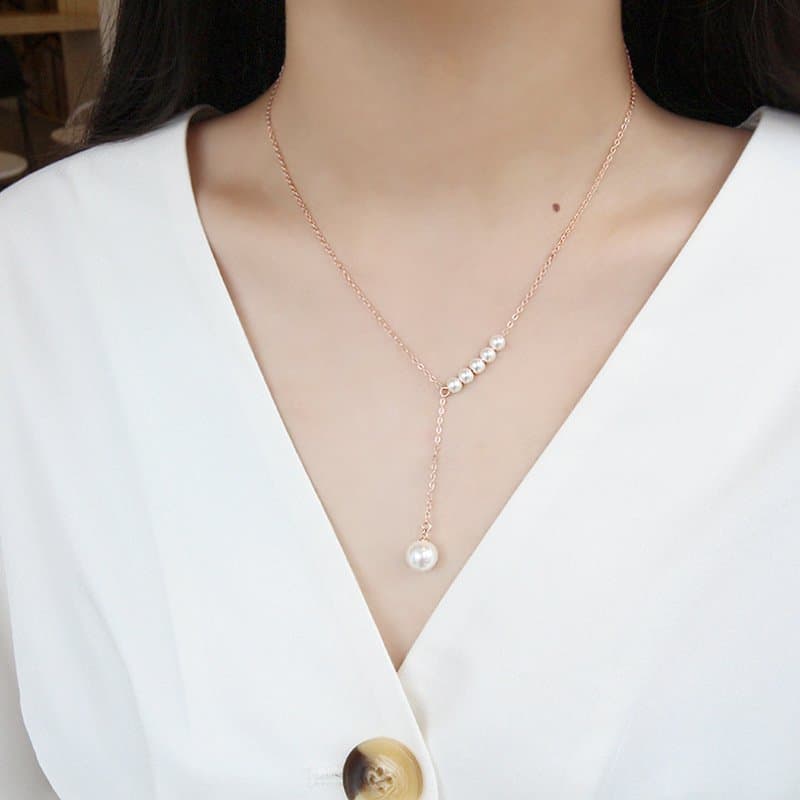 Round Shell Pearls Y Shape 925 Sterling Silver Necklace