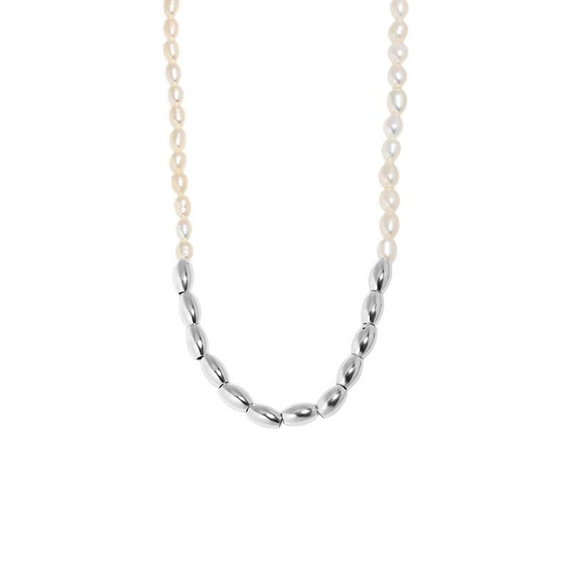 Asymmetric Oval Natural Pearl Waterdrop 925 Sterling Silver Necklace