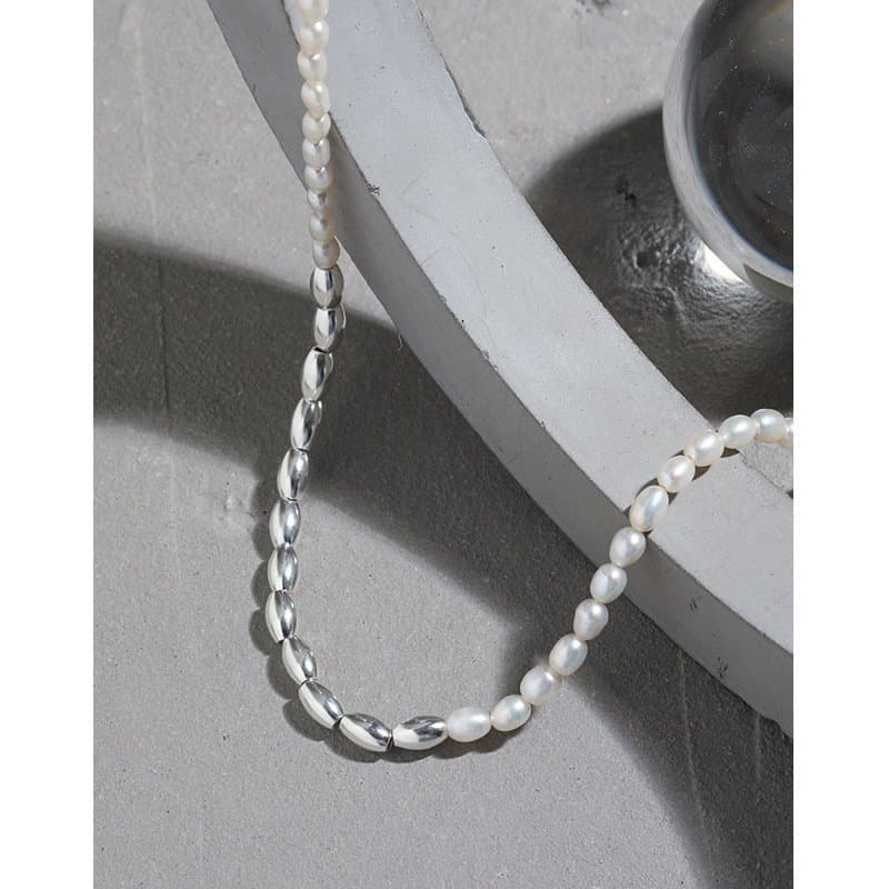 Asymmetric Oval Natural Pearl Waterdrop 925 Sterling Silver Necklace