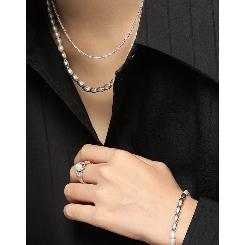 Asymmetric Oval Natural Pearl Waterdrop 925 Sterling Silver Necklace