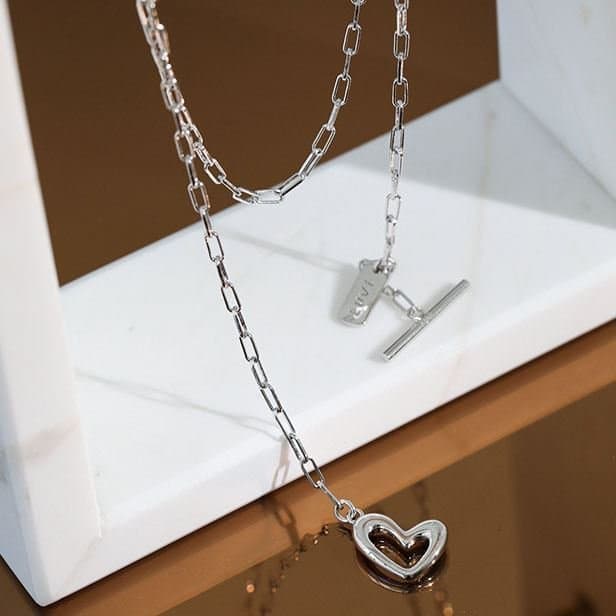 Irregular Hollow Heart LOVE Letter 925 Sterling Silver Necklace