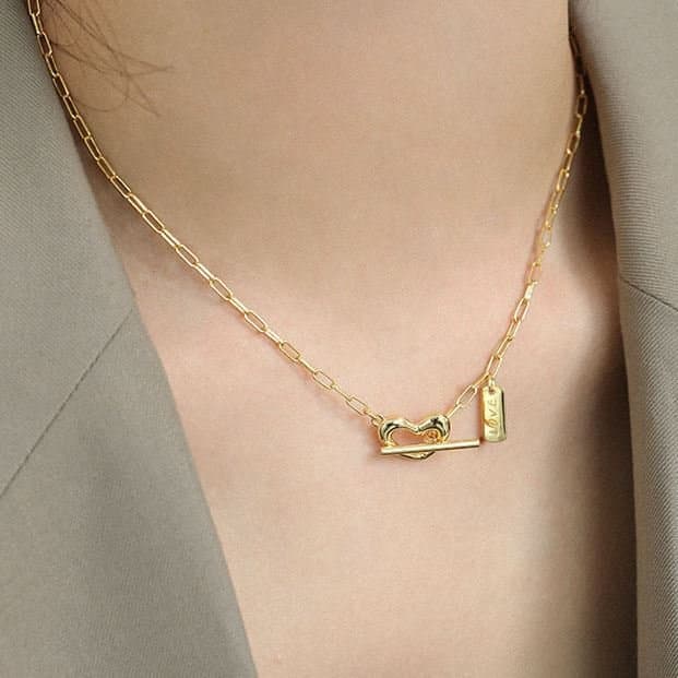Irregular Hollow Heart LOVE Letter 925 Sterling Silver Necklace