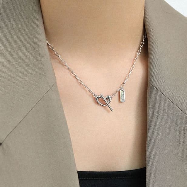 Irregular Hollow Heart LOVE Letter 925 Sterling Silver Necklace